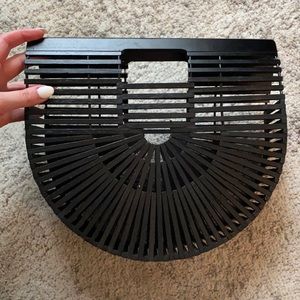 ☠️ Black Wooden Style Circle Purse Bag